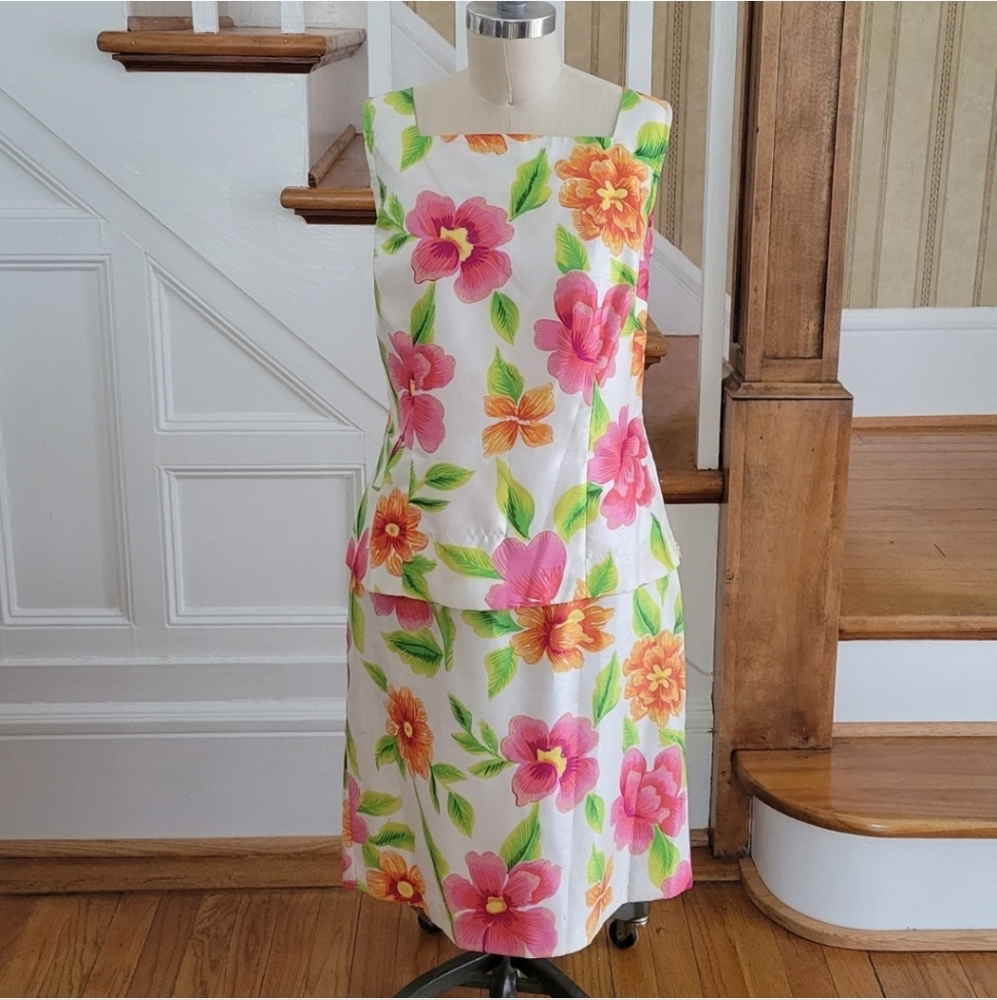 SAG HARBOR Tropical Floral 2 Piece Skirt and Top Set Vintage Size 12 - Picture 1 of 9